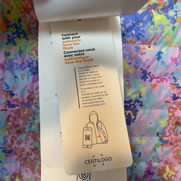 NWT Save The Duck Reversible Puffer Jacket Coat Size 6 Pink Multicolor Abstract - Picture 13 of 15